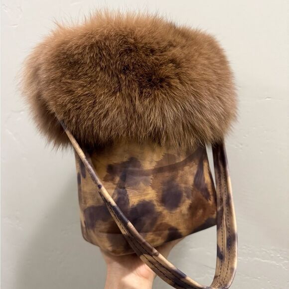 Gorgeous Real Fox Fur Trimmed Handmade Genuine Leather Tote Bag/ Crossbody - Picture 10 of 16